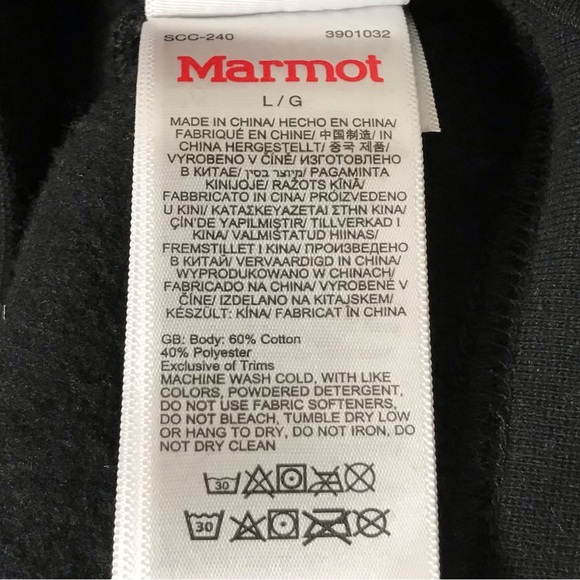 Marmot Black Pullover Hoodie Branded Grey Spellout Outdoors Cotton Blend Large - Picture 11 of 11